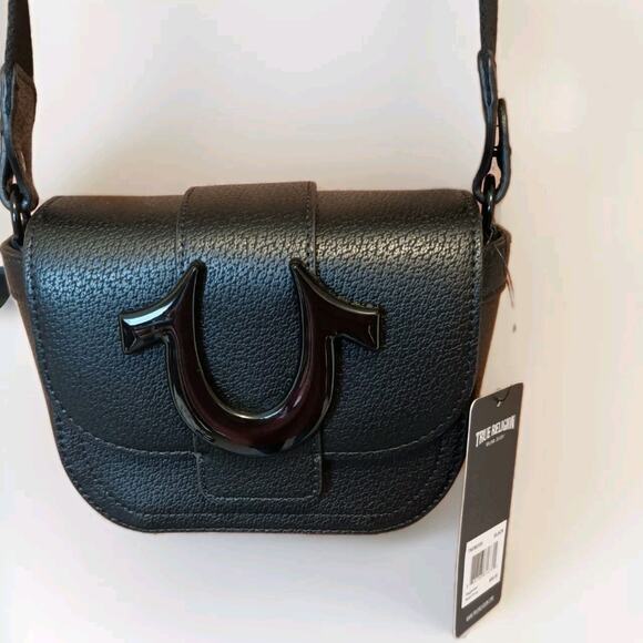 New True Religion Crossbody Shoulder Purse Bag Black Wide Adjustable Logo Strap - Picture 1 of 15